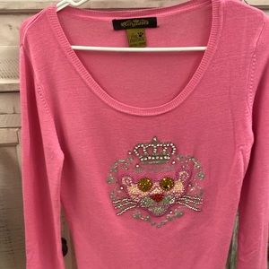 BEAUTIFUL PINK PINK PANTHER JEWELED SWEATER SIZE M